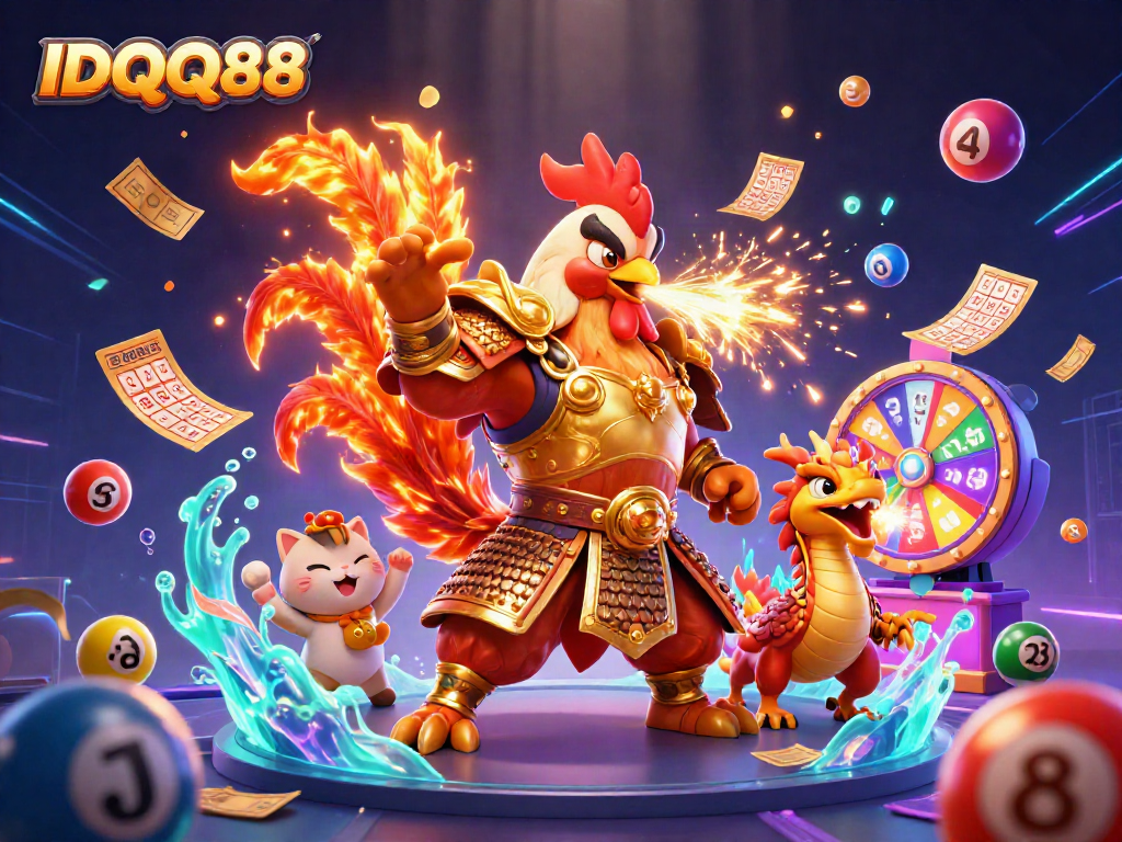 Unveil thrilling chances at IDQQ88 with an energetic gaming scene featuring colorful lottery balls.
