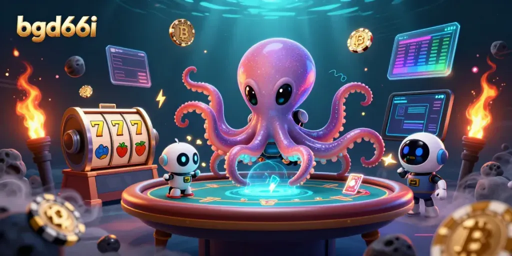 Engage with bgd66i while winning big at a vibrant alien casino featuring poker tables and neon tokens.