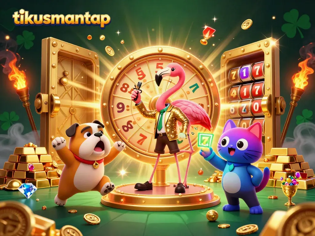 Experience the thrill of tikusmantap as contestants spin a golden prize wheel amidst sparkling treasures.