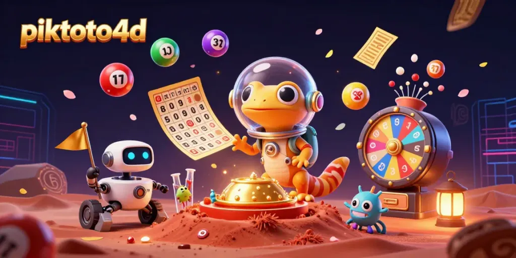 Engage in thrilling gameplay at piktoto4d, featuring a Martian gecko uncovering a vibrant casino.