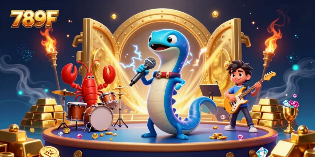 Experience the thrill of 789F with a lively underwater DJ performance featuring electric eel, lobster drummer, and seahorse guitarist.