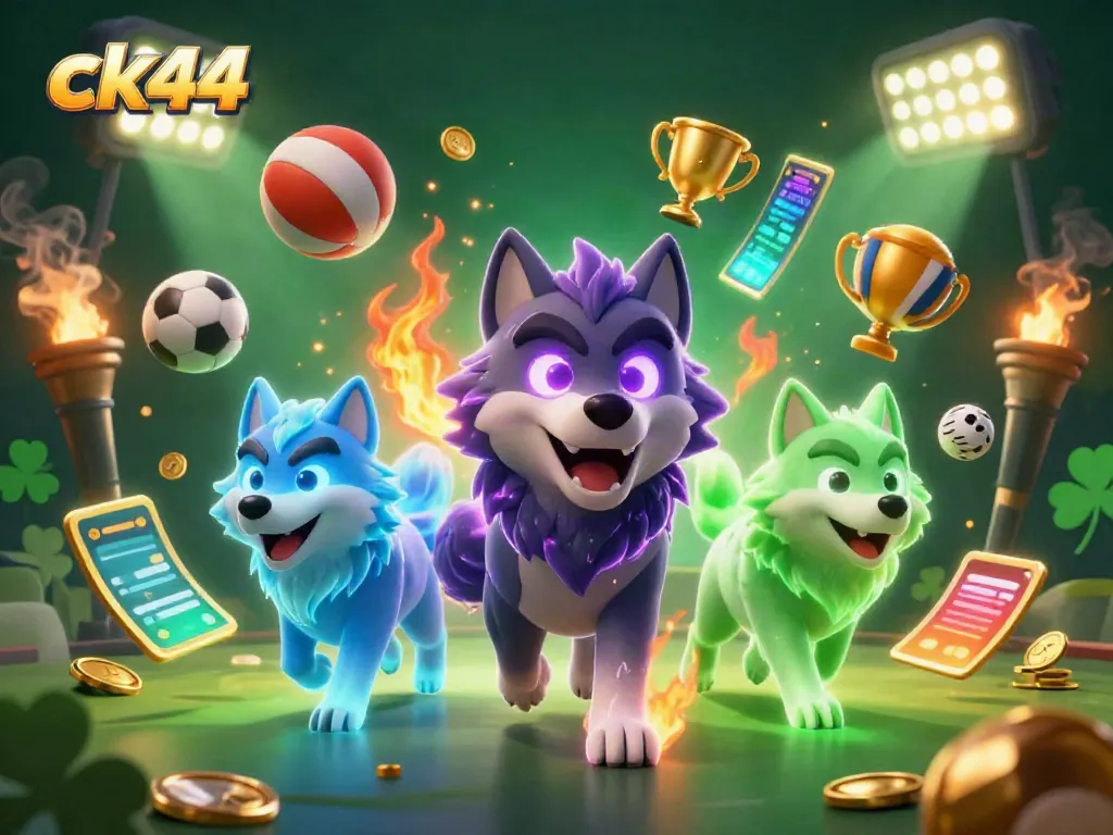 Experience thrilling action with ck44, showcasing dynamic sports elements and ghostly wolf pack in a vibrant scene.