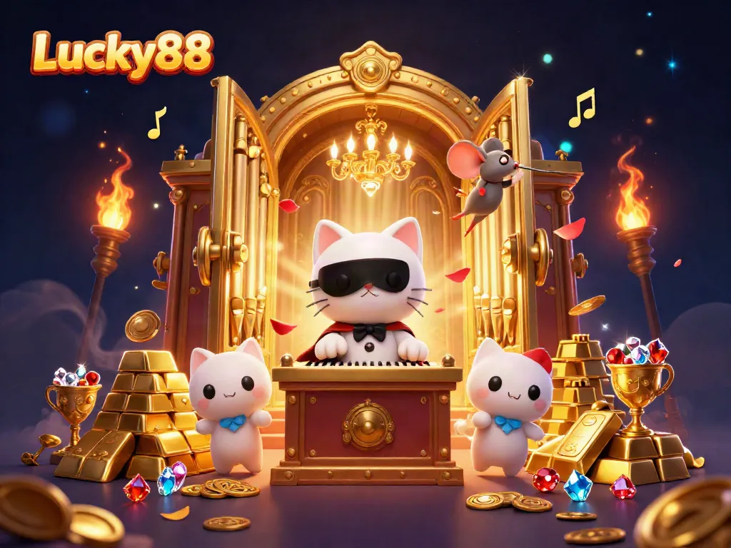 Experience the magical atmosphere of Lucky88 casino with treasures and vibrant characters.