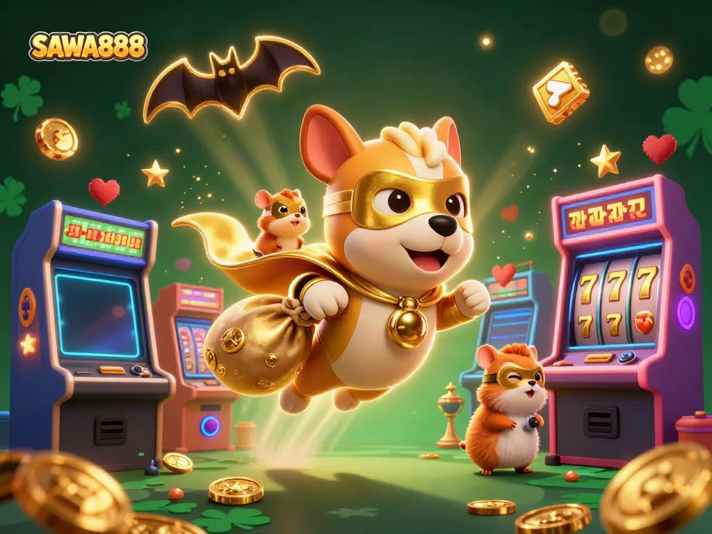 Engage with SAWA888's immersive gaming experience with colorful characters and casino elements.