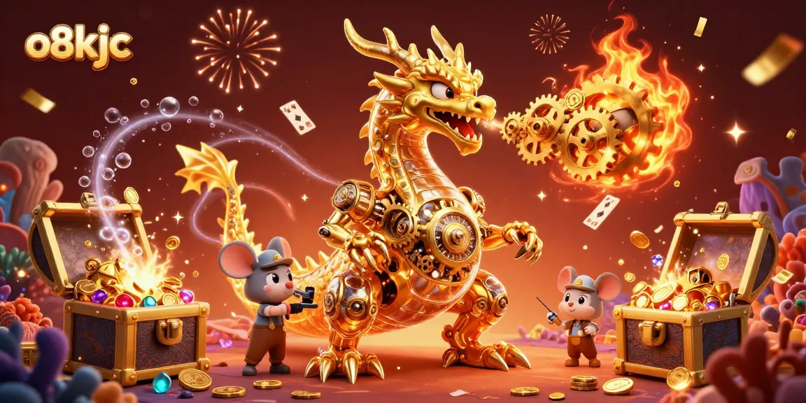 Experience the thrilling world of o8kjc, where a golden dragon brings luck amidst treasures and vibrant casino elements.
