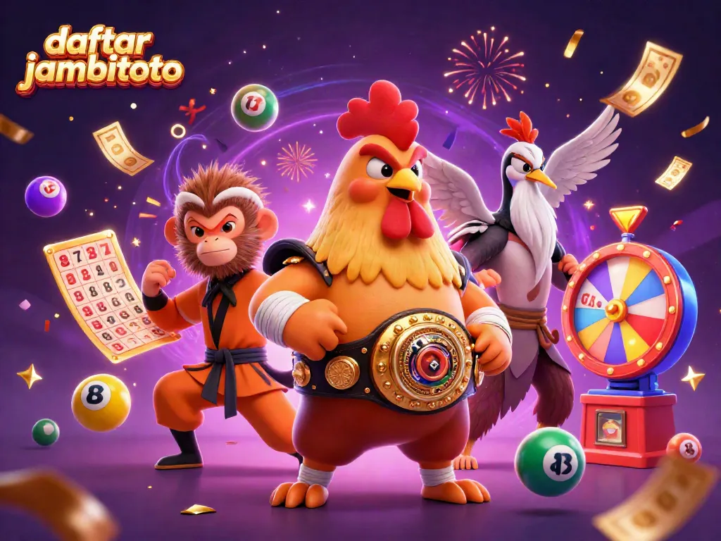 Join the excitement at daftar jambitoto with this vibrant celebration of lottery elements and animated characters.