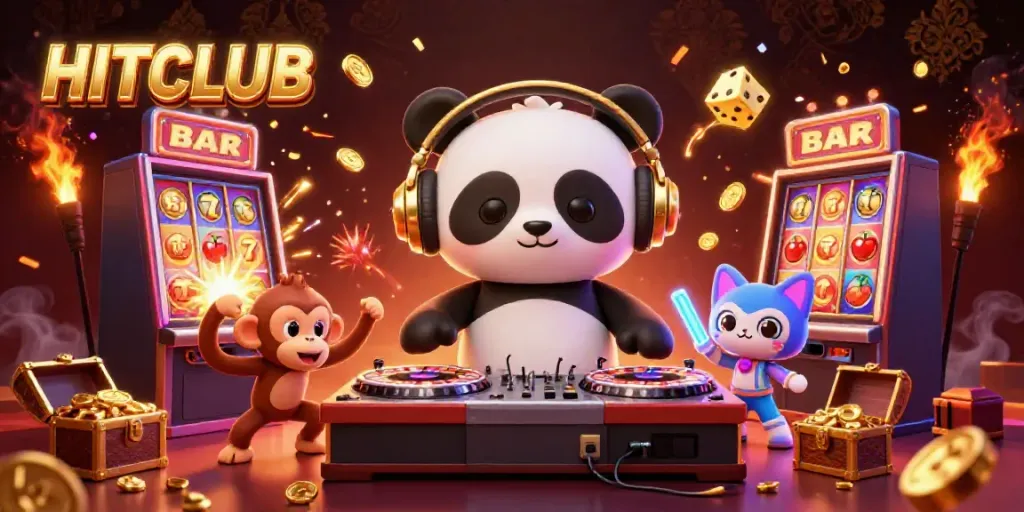 Experience HITCLUB gaming excitement with jackpot visuals, vibrant characters, and casino elements.
