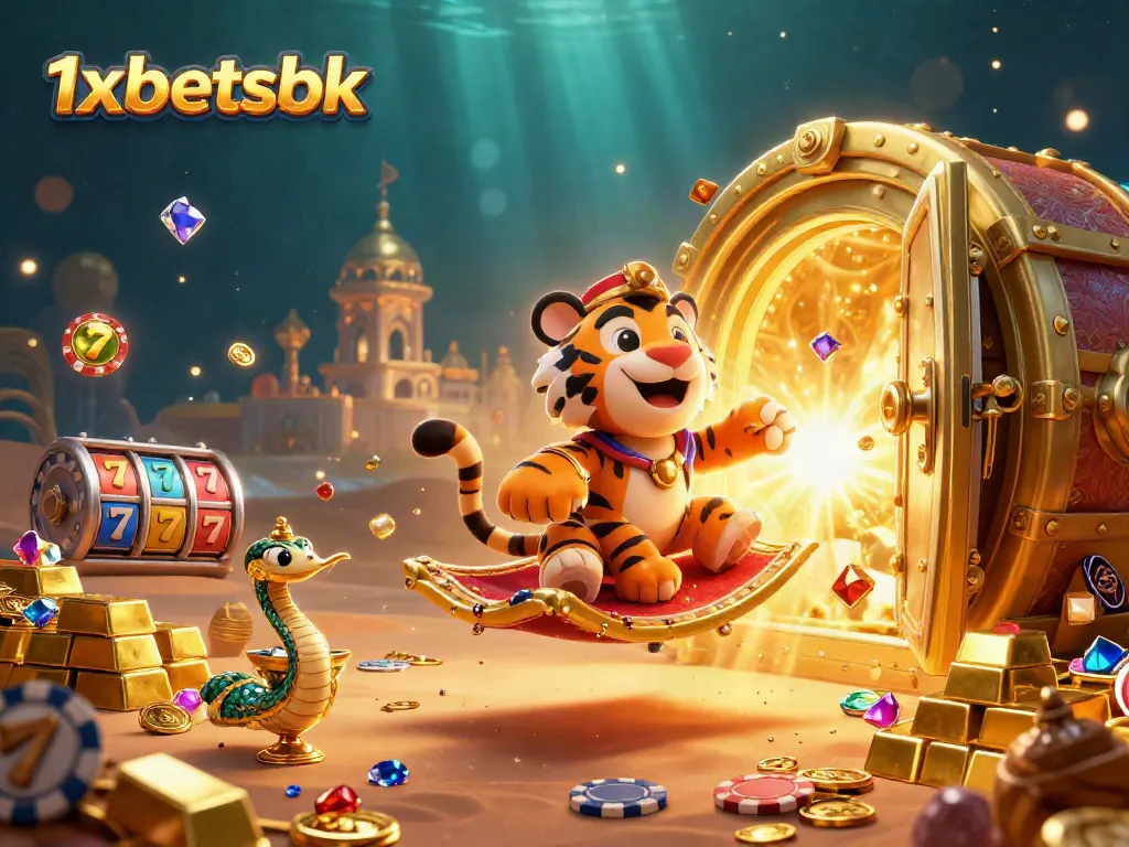 Play thrilling games on 1xbetsbk with a magical sultan, treasure, and vibrant casino elements.