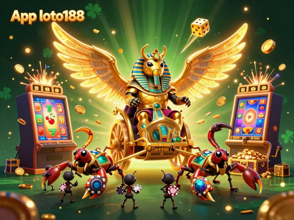 Play and win with the App loto188, a vibrant 3D depiction of online casino excitement.