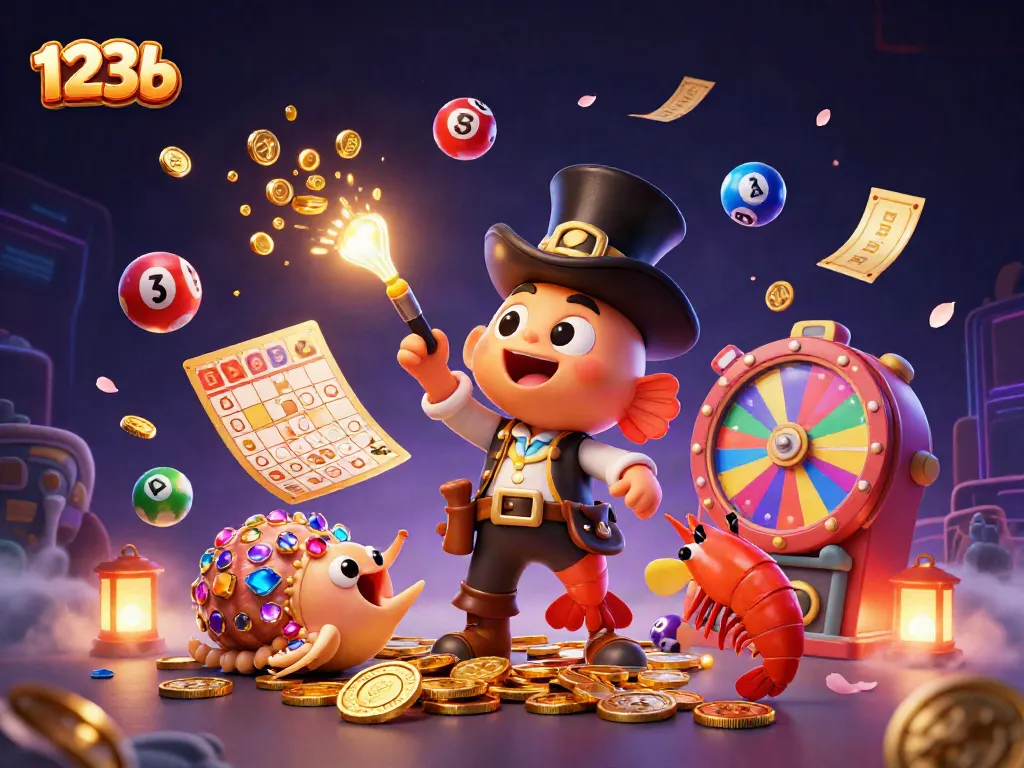 Win big with 123b! Enjoy vibrant colors and engaging lottery elements in a 3D casino illustration.