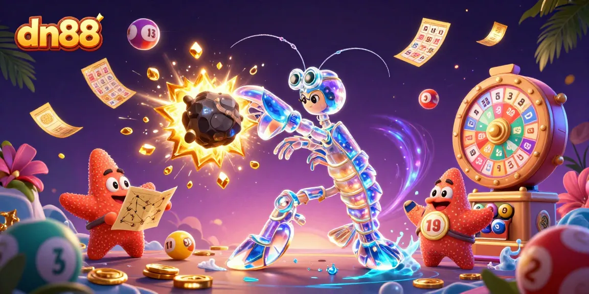 Experience dn88 excitement with a vibrant 3D illustration showcasing thrilling lottery and casino elements.
