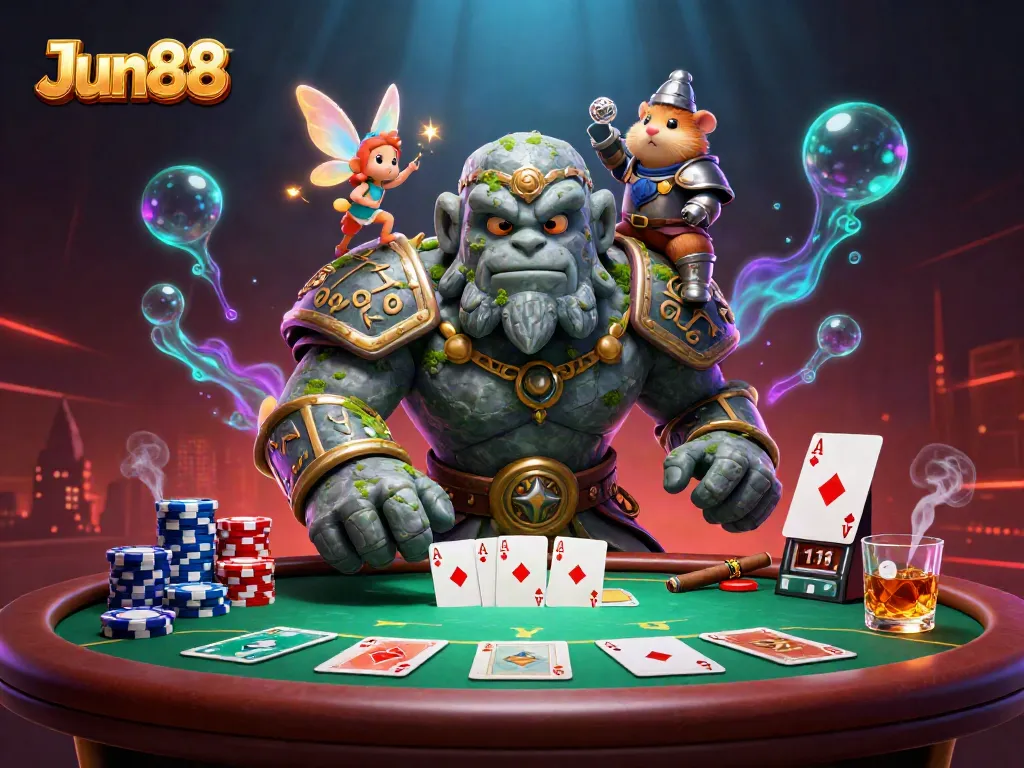 Experience thrilling poker action with Jun88 featuring magical characters and vibrant casino elements.
