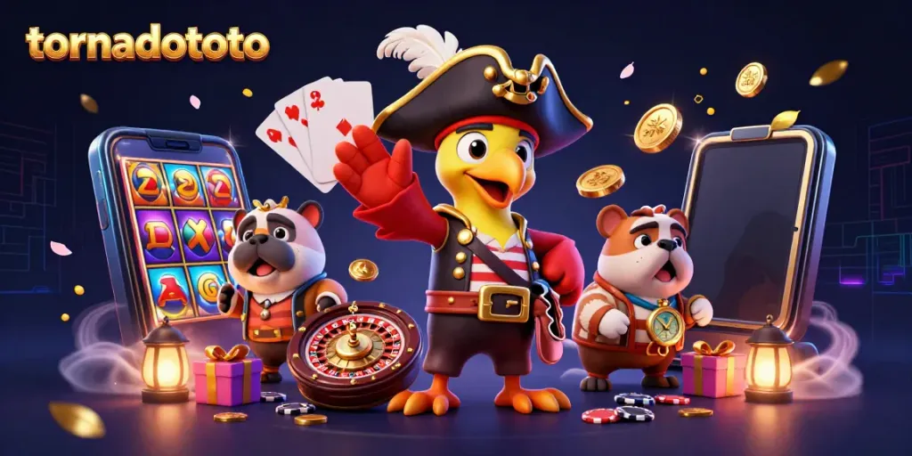 Engage with tornadototo's exciting 3D experience featuring vibrant characters and thrilling slot game elements.