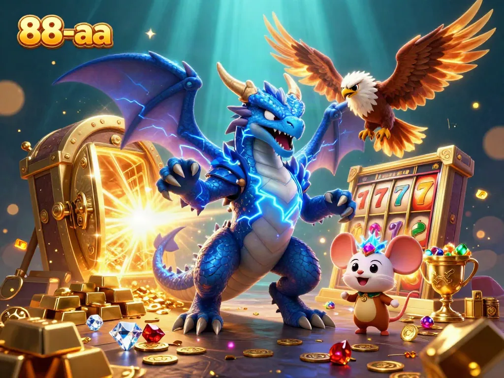 Experience the thrill of winning with 88-aa's thrilling slot games amidst dynamic visual elements.