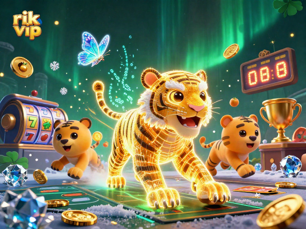 Engage with rik vip casino gaming through vibrant 3D artistry featuring dynamic characters and gambling elements.
