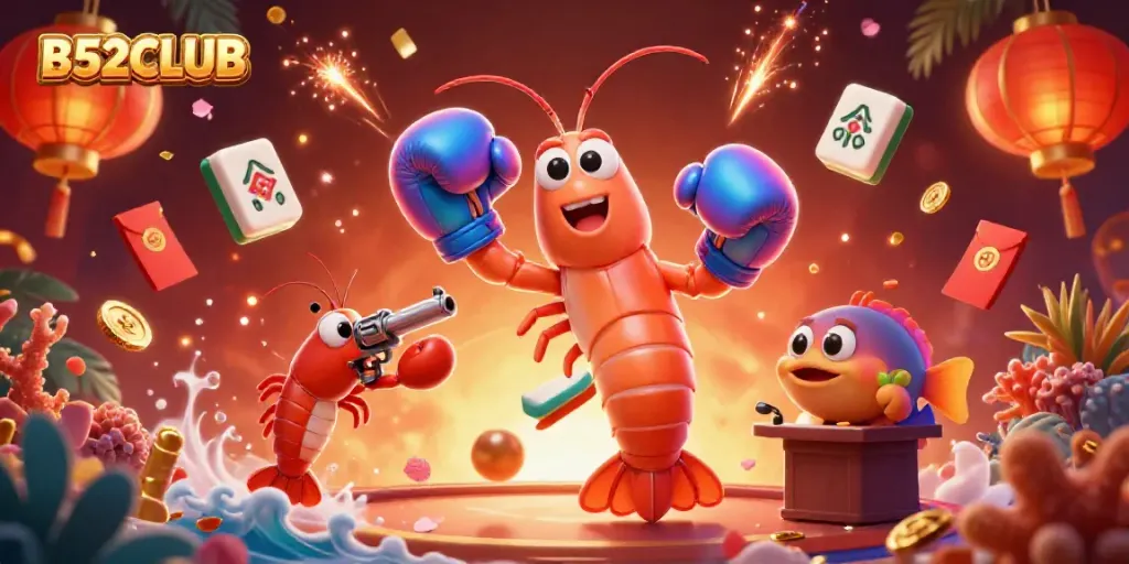 B52CLUB invites players to a dynamic gaming experience featuring vibrant characters amidst rich casino elements.