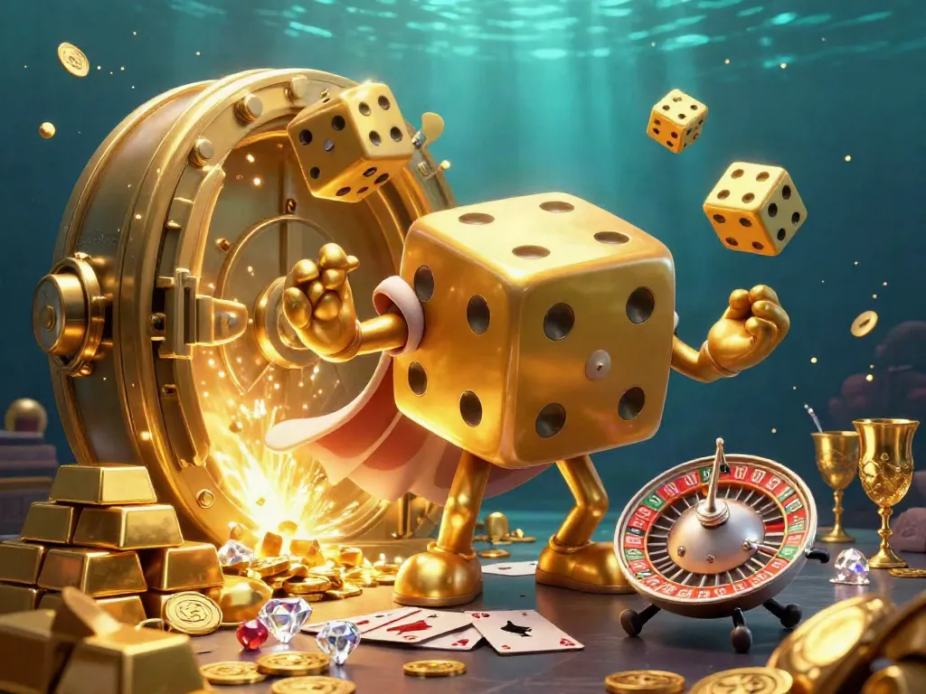 Showcase excitement with socolive through a dynamic scene of playful golden dice and vibrant treasures.