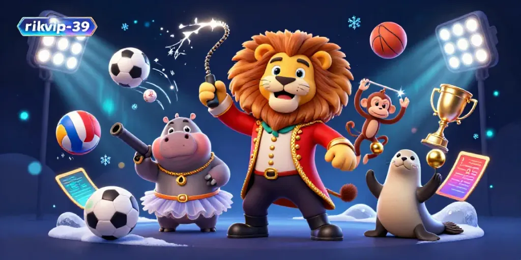 Experience vibrant gambling action with rikvip-39, enhanced by colorful characters and dynamic sports elements.