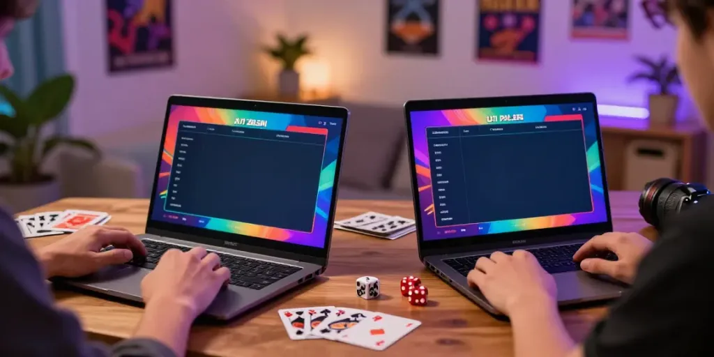 Engaging bandar togel online gaming experience with vibrant results and cozy home office.