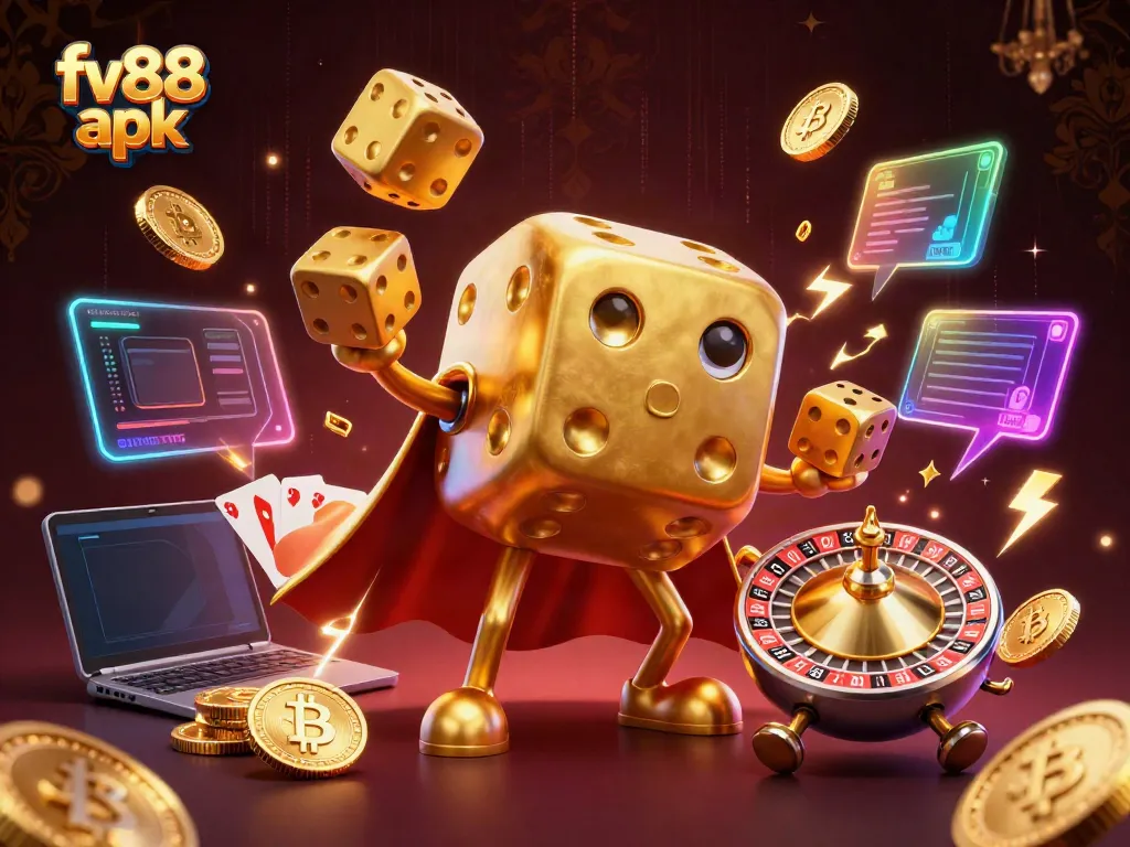 Engage with the thrilling action of fv88 apk in this dynamic online casino scene featuring vibrant game elements and lively characters.