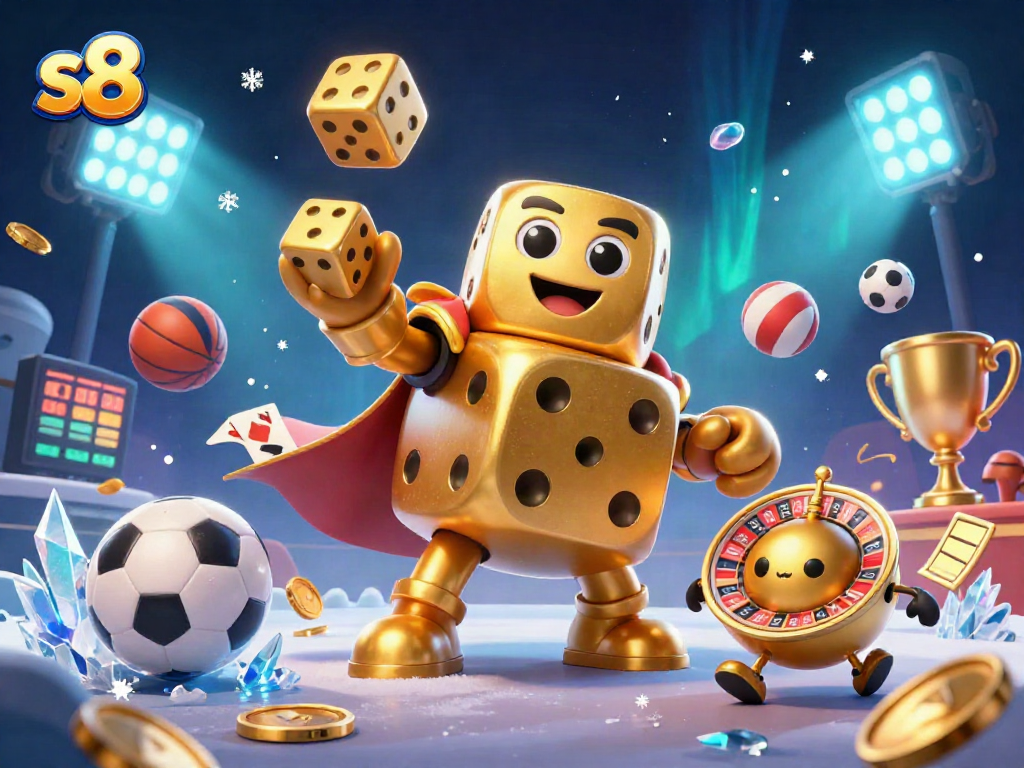 Engage with the thrilling world of s8 gambling, showcasing dynamic golden dice and sports elements.