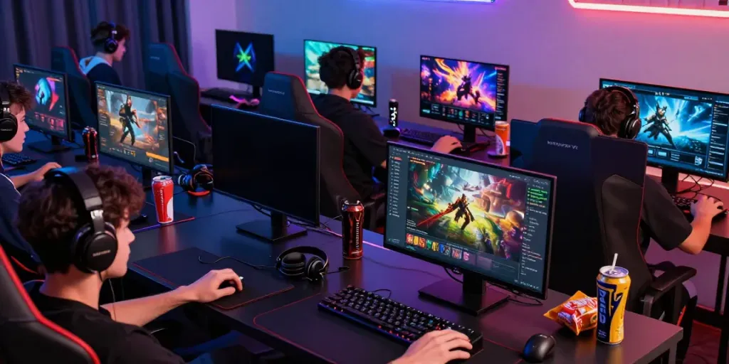 Engaged players experiencing diverse games on https://h19gene.com/ in a modern gaming setup with vibrant graphics.