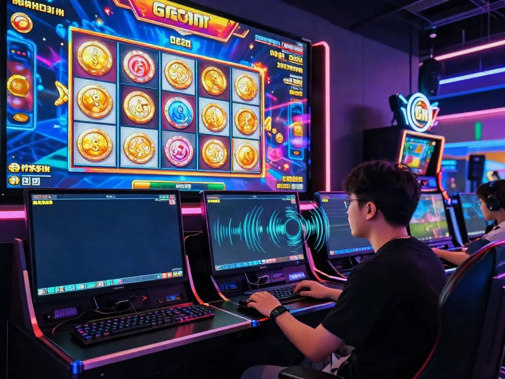 Player enjoying a slot gacor gaming experience on a vibrant digital platform, surrounded by engaging game graphics.