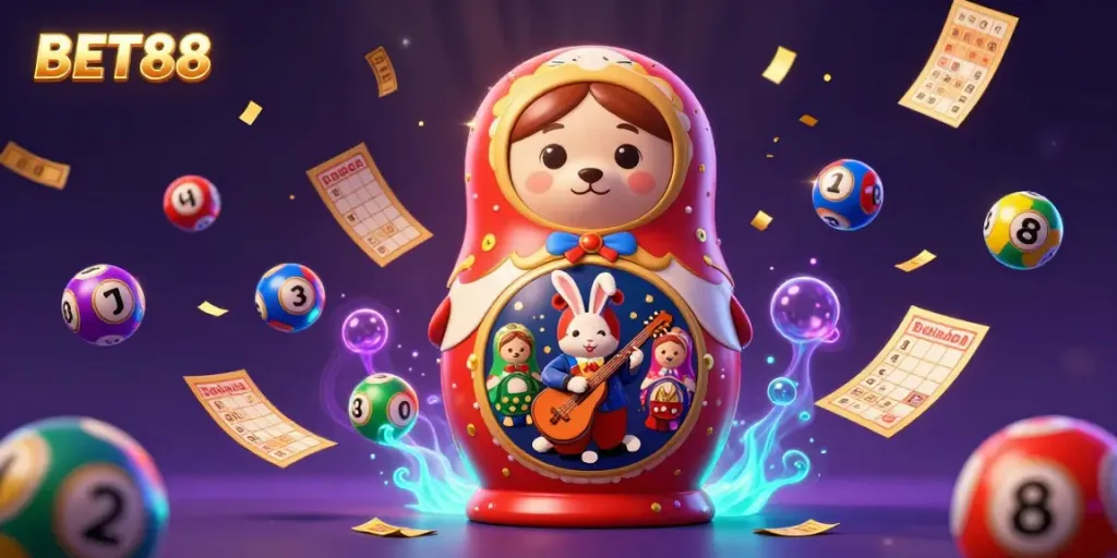 Experience the vibrant excitement of BET88 with a captivating scene of playful casino elements.