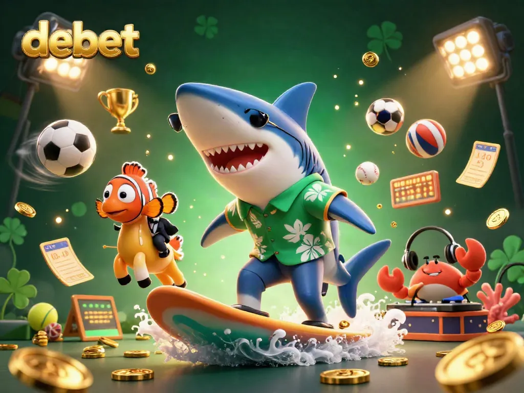 Win big with debet at this vibrant casino-themed 3D illustration featuring animated characters.