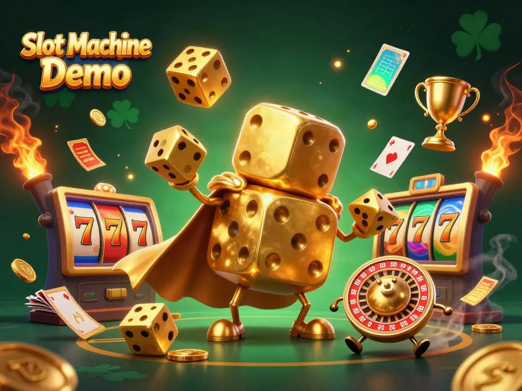 Experience the thrill of Slot Machine Demo with dynamic golden dice, slot reels, and jackpot excitement!