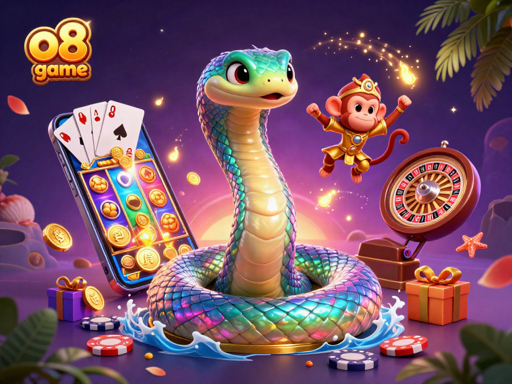 Experience winning adventures with the o8 game in this vibrant 3D casino illustration.