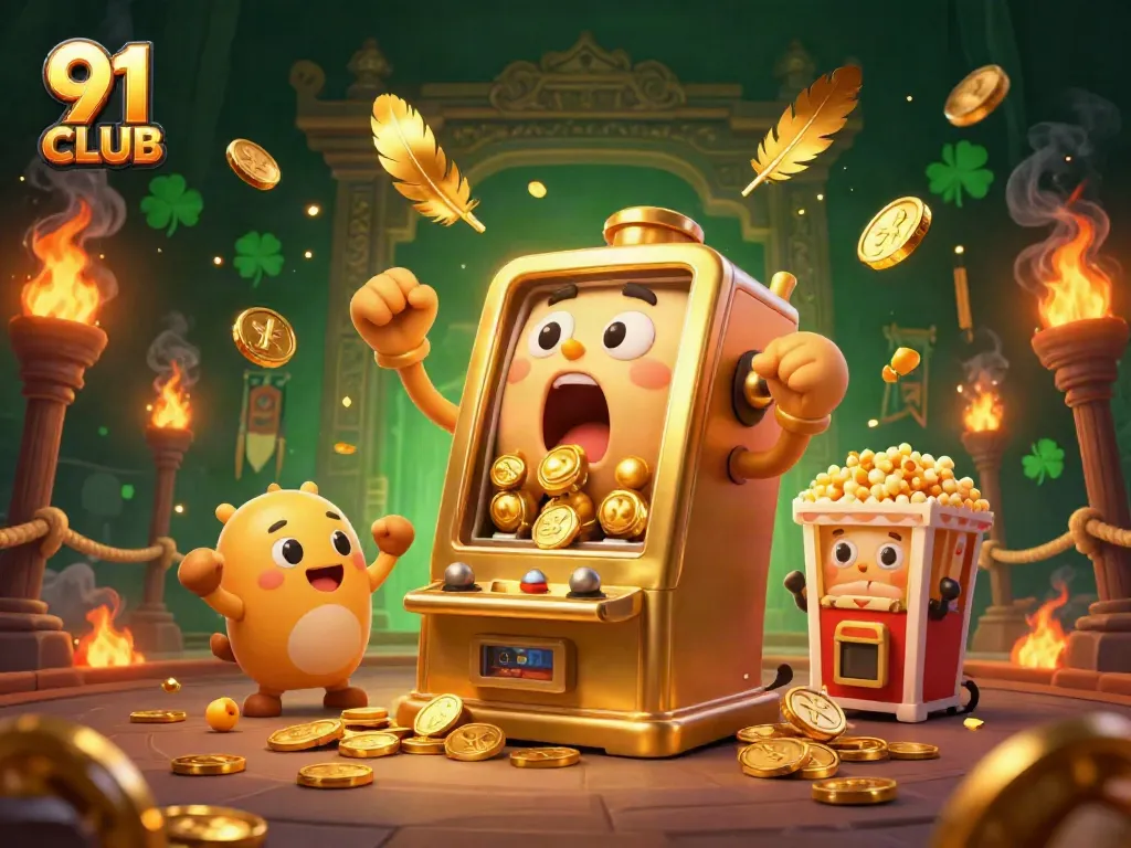 Spin the reels with 91 CLUB as the golden slot machine hits a dazzling jackpot!