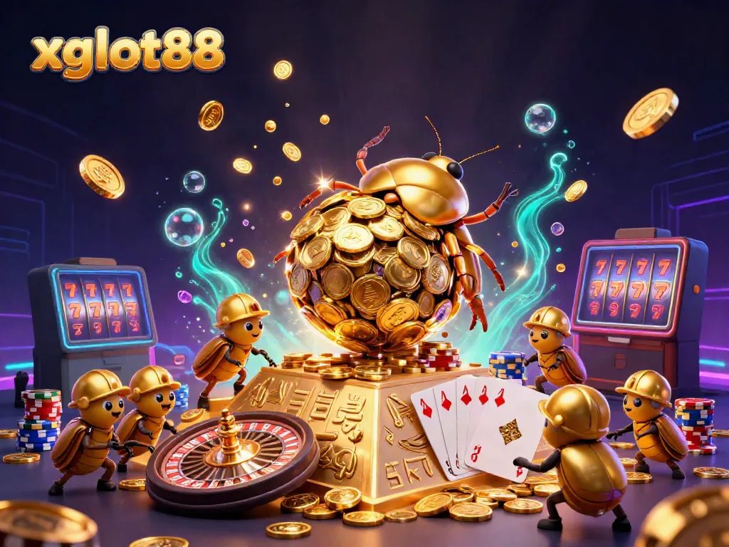 Menangkan jackpot di xgslot88 dengan ilustrasi kasino menawan dan koin emas berceceran.