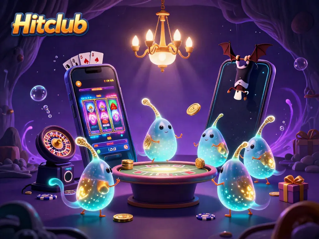 Experience the glowing excitement at Hitclub with a vibrant cave casino scene