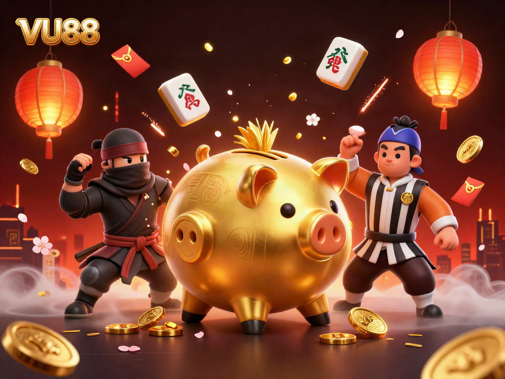 Experience the thrill of VU88 casino with dynamic gambling characters and elements in action.