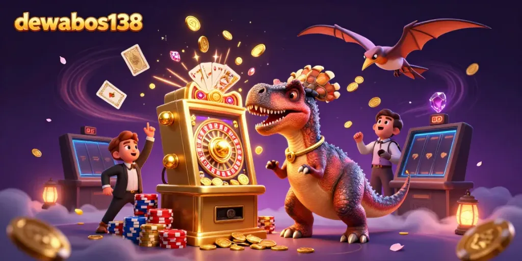 DEWABOS138 mesin slot emas membayar jackpot koin, pertempuran dinosaurus kartun.