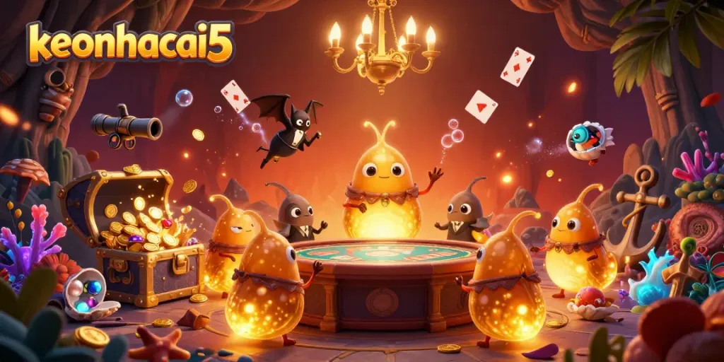 Engage with keonhacai5 as glowworms illuminate a cave casino with enchanting lights and underwater riches.