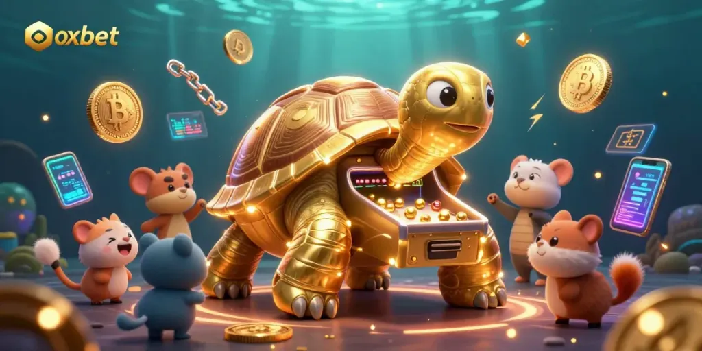 Spin and win at Oxbet's vibrant casino with colorful games and glowing crypto elements.