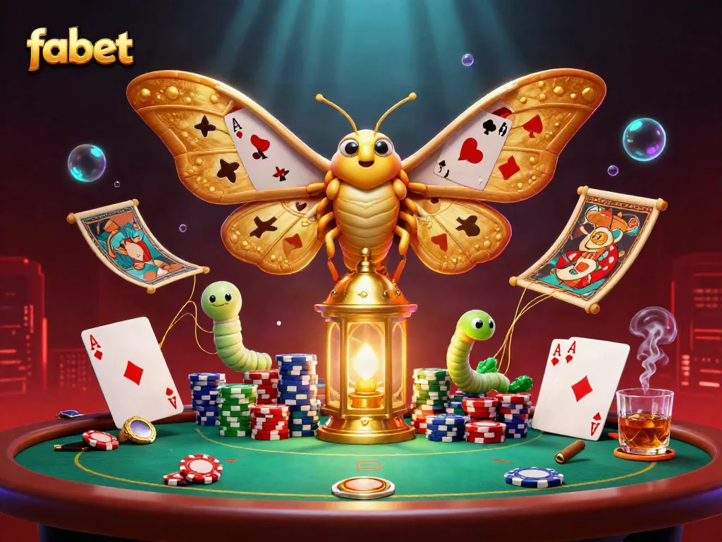 Experience the thrill of fabet with an enchanting 3D casino scene featuring a majestic moth and poker elements.