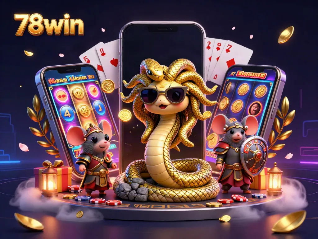 Experience thrilling gameplay with 78win's dynamic casino elements in this vibrant illustration.