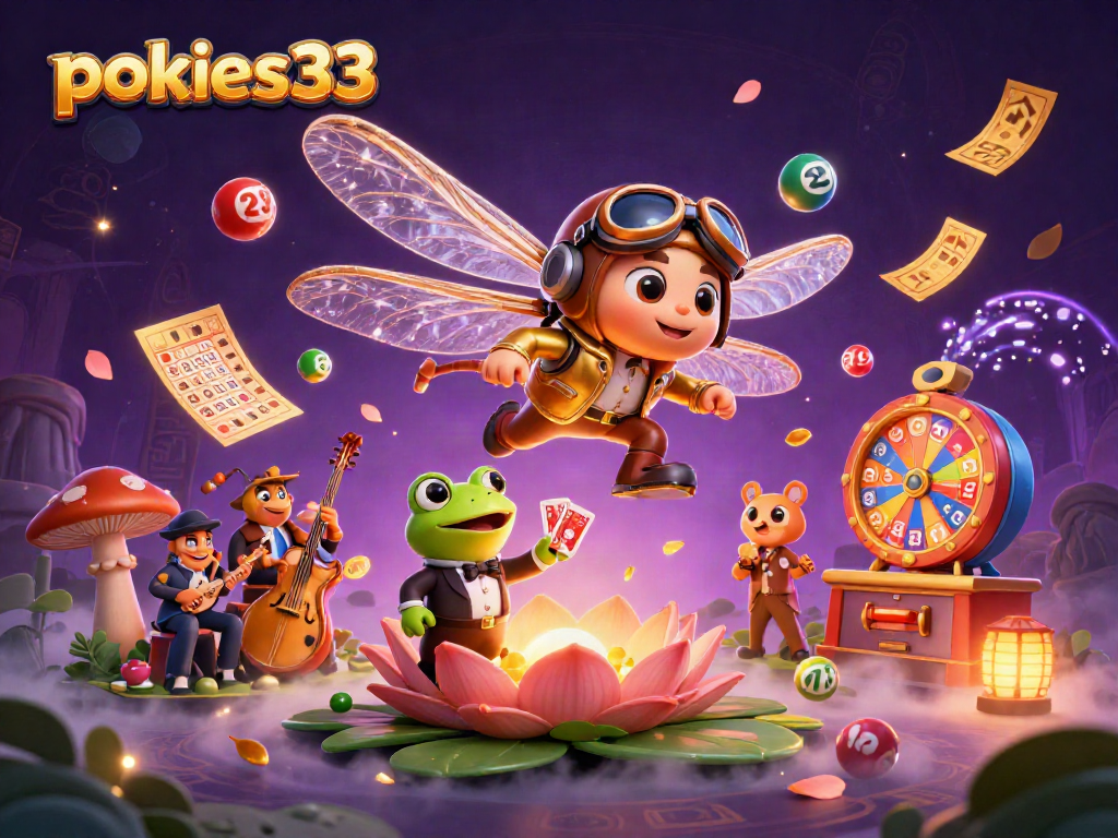 Experience thrill with pokies33 at a vibrant lily pad casino with dynamic characters and lively elements.