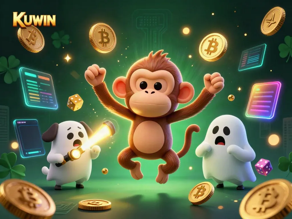 KUWIN showcases a ghost-hunting puppy tracking a mischievous poltergeist monkey in a rich casino environment.