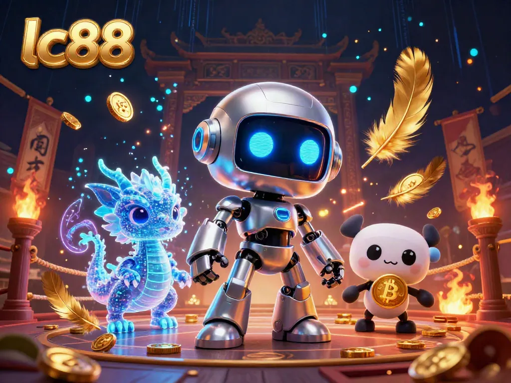 Experience the excitement at lc88 with a vibrant cyberpunk casino scene featuring a robot mascot and holographic characters.