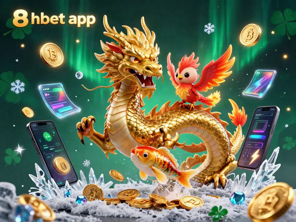 Experience immersive gaming with the vibrant 8xbet app featuring a majestic dragon, phoenix, and koi fish.