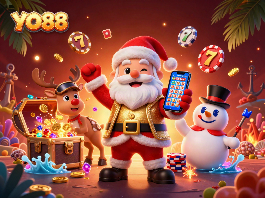 Experience thrilling excitement with YO88's vibrant casino scene featuring Santa and friends!