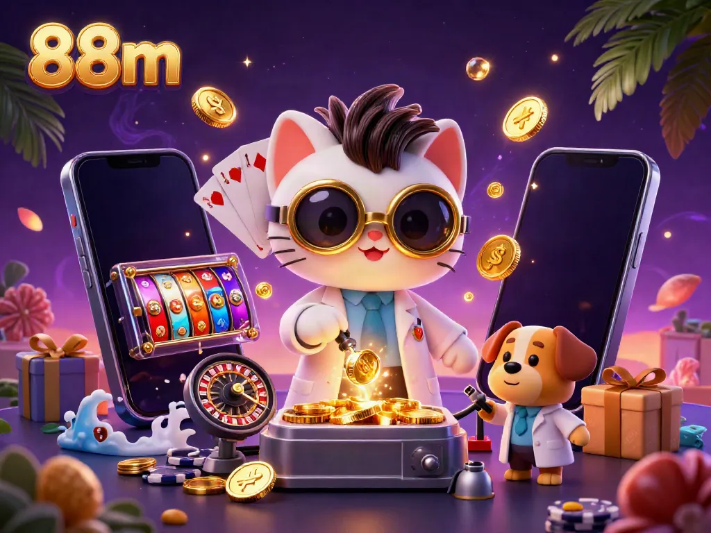 88m offers thrilling casino action with vibrant game elements and fun characters in a dynamic lab.