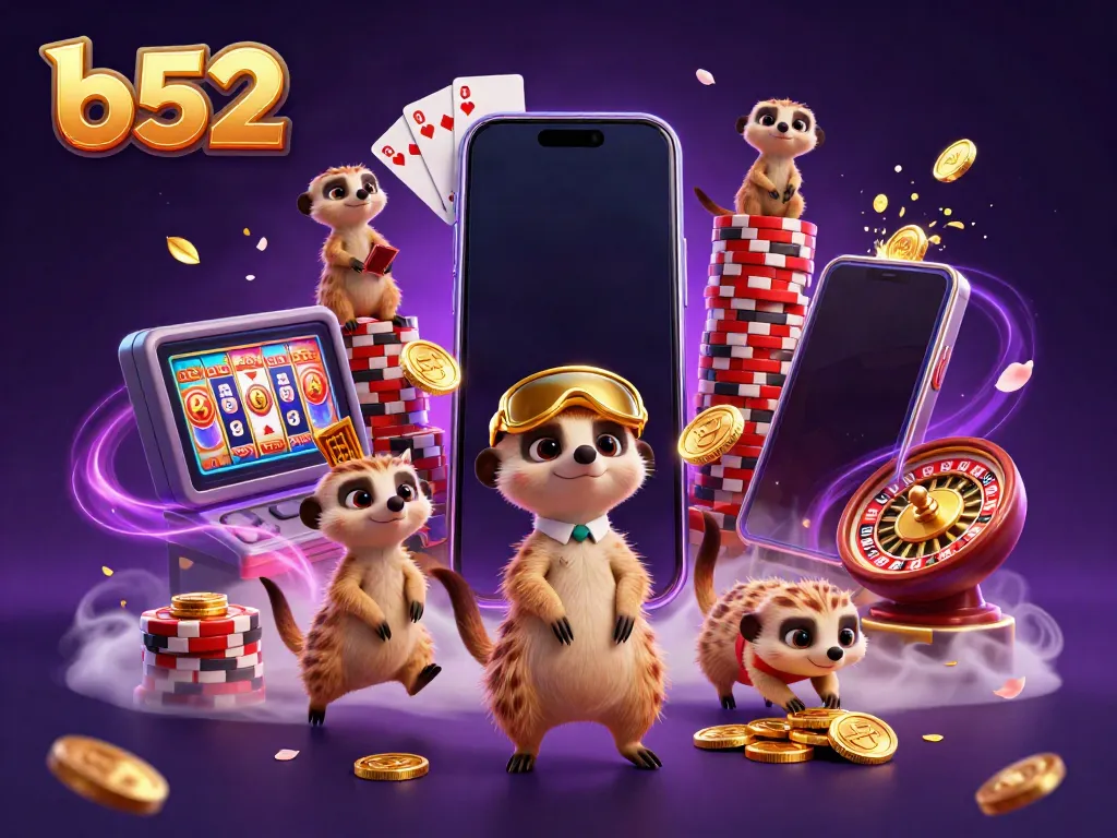 Experience lively meerkats in a vibrant b52 casino scene with exciting gaming elements.