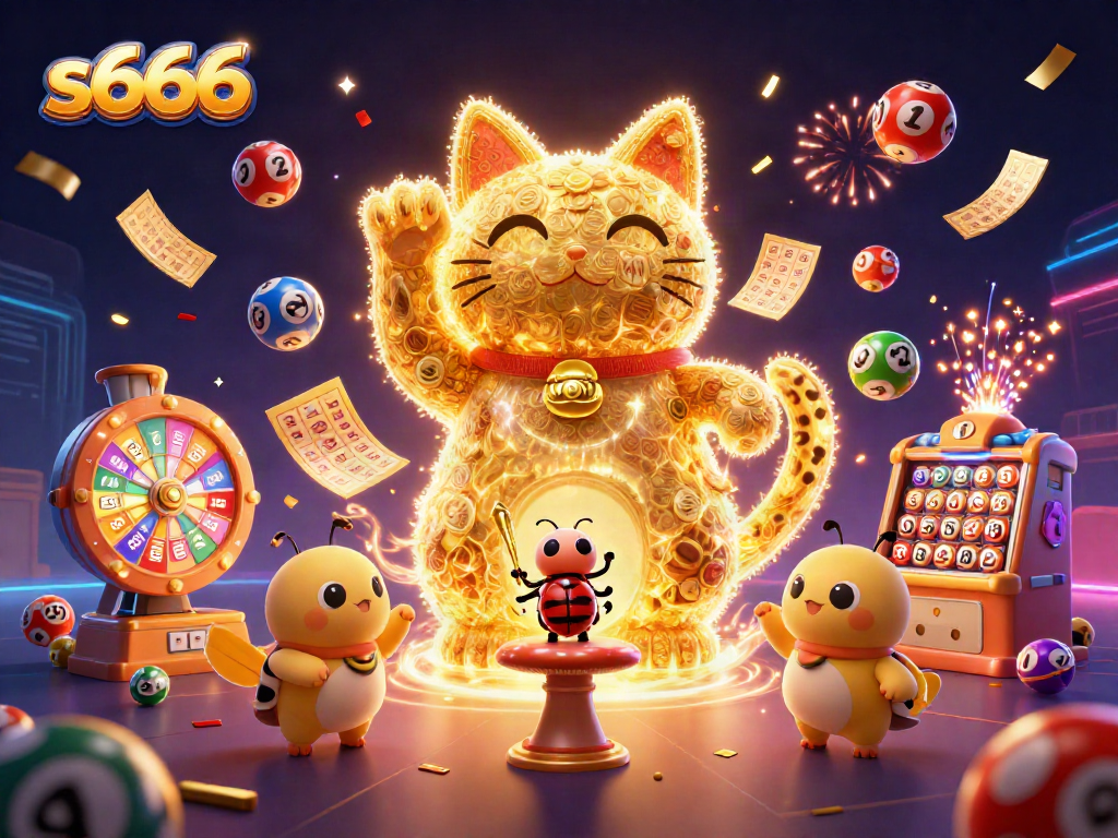 Engage with dynamic s666 gameplay featuring a fun lucky cat and casino symbols in action.