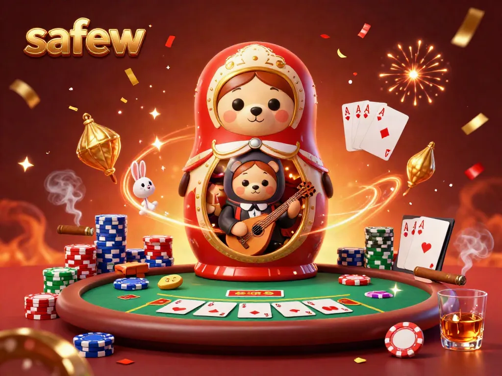 Engage in thrilling casino action with safew as colorful characters enjoy vivid poker games surrounded by festive confetti.