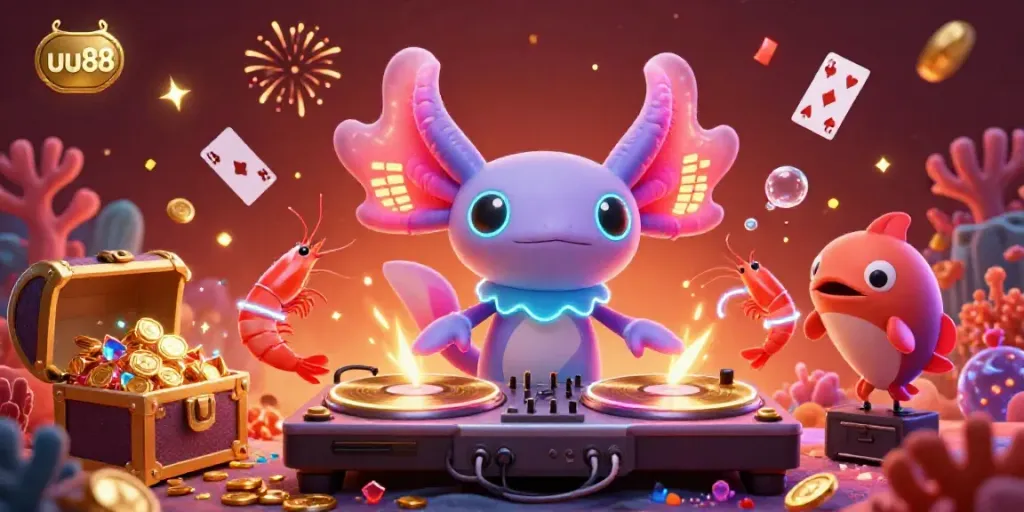 Experience the excitement of gambling with uu88 showcased in a vibrant 3D underwater casino scene.